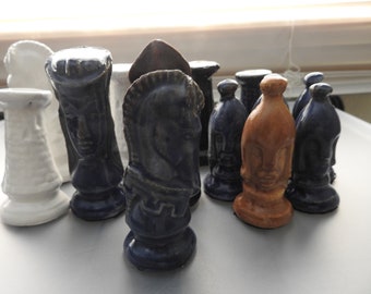 Vintage 32 Piece Duncan Mold Chess Set Ceramic Medieval Gothic Glazed ART  DECO