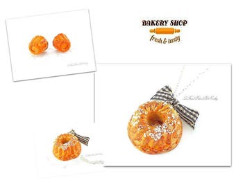 Fimo mini fluted kougelhopf bun and earrings necklace