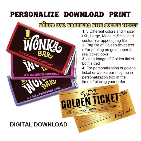 Charlie hersheys bar wrapper chocolate bar wrapper personalized golden ticket favors birthday decoration party  favors template printable