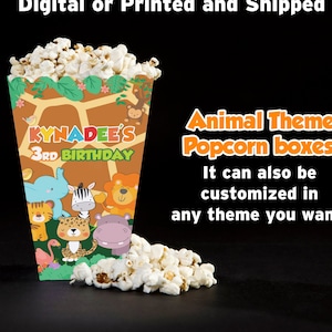 Animal Jungle Theme Popcorn Boxes: Birthday Party Favors (Digital or Printed)