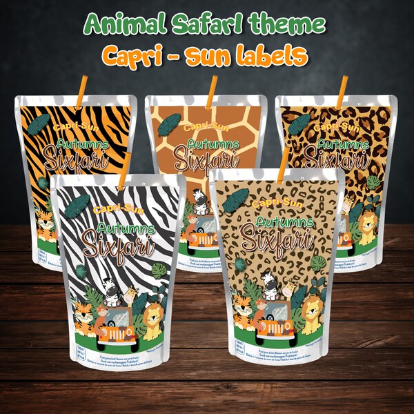 Etiquetas Animal Safari Capri Sun: Decoração para Festa na Selva (Arquivo Digital)