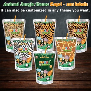 Animal Capri Sun label wrappers jungle safari capri sun juice label animal birthday party favors party decoration animals birthday party