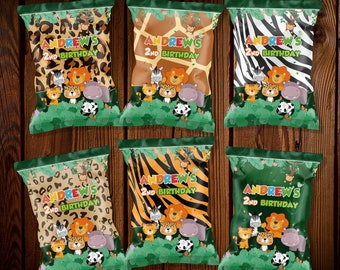 Animal jungle safari theme chip bags boys girls Personalized animal potato chips bag party favors printable animal birthday decorations