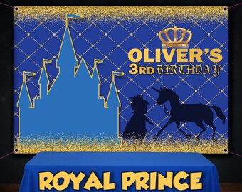Royal Prince Geburtstagsbanner - Marineblau & Gold Glitzer - 2 M Lange Wimpelkette Mit 16 Flaggen