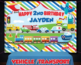 Vehicle Backdrop vehicle theme printed backdrop transport birthday banner vehicle birthday decorations vehicle party decor
