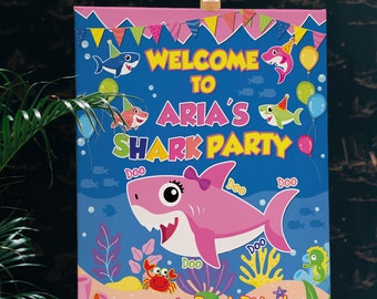 Pink Shark Birthday Welcome Sign: Girl Shark Party Decor (Digital or Printed)