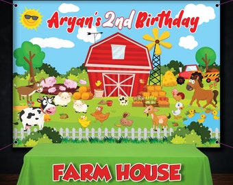 Sfondo per compleanno con animali da fattoria: striscione per feste in stile fattoria (stampato o digitale)