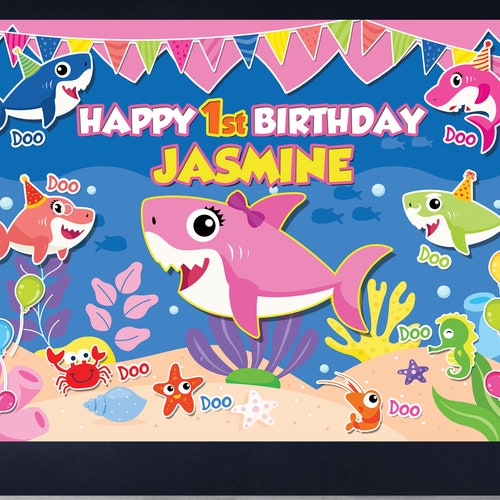 Pink Shark Theme Printed Backdrop Shark Birthday Backdrop - Etsy
