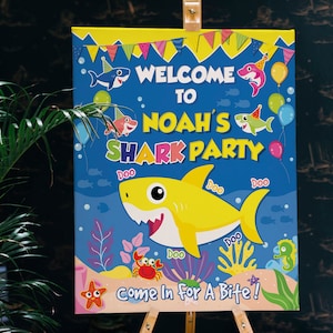 Hai Thema Willkommen Geburtstag Schild, Geburtstag Dekor, Willkommen Party Schild, erster Geburtstag druckbare personalisierte Hai Baby Dekoration