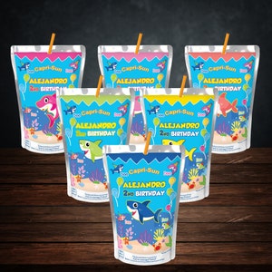 shark baby Caprisun label wrapper shark party favors boy Capri sun juice label juice pouch shark baby party decoration baby shark birthday