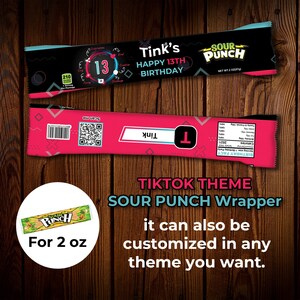 Tik tok theme sour punch label wrapper tik tok sour punch wrapper musically personalized party favors party tik tok decorations birthday