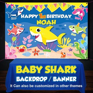 Baby Shark Birthday Backdrop: Personalized Party Banner (Digital or Printed)