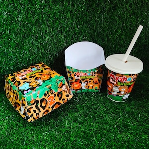 Scatola combinata per hamburger, patatine fritte e bibita a tema Jungle Animal, bomboniere personalizzate per compleanno, decorazione per feste Jungle Animal, slider fast food