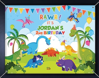 Dinosaur Birthday Backdrop: Rawr Party Decor (Printed & Shipped or Digital File)