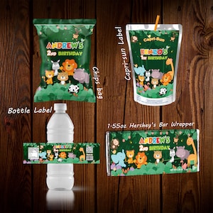 Safari Animal Birthday Favor Set: Bottle, Capri-Sun, Candy, Chip Wrappers (Digital Files)