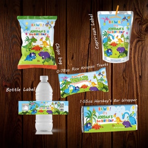Dinosaur Party Favor Set: Bottle Wrapper, Candy Bar, Chip Bag (Digital Files)
