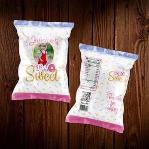 Zwei süße Chips Tasche zwei ist süß Thema Chips zwei süße Gastgeschenke Taschen Baby Mädchen Kartoffel Chips Tasche Party Geburtstag Personalisierte Chips Taschen