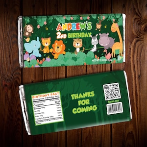 Animal theme candy wrapper 1.55 oz chocolate bar wrapper jungle chocolate wrapper candy bar personalized label jungle safari birthday favors