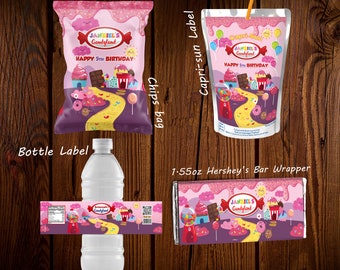 Candyland Birthday Favors: Bottle Wrapper, Candy Bar, Capri Sun (Digital File)