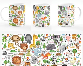 Diseño de taza de animales de la selva: Plantilla de sublimación (Descarga digital)