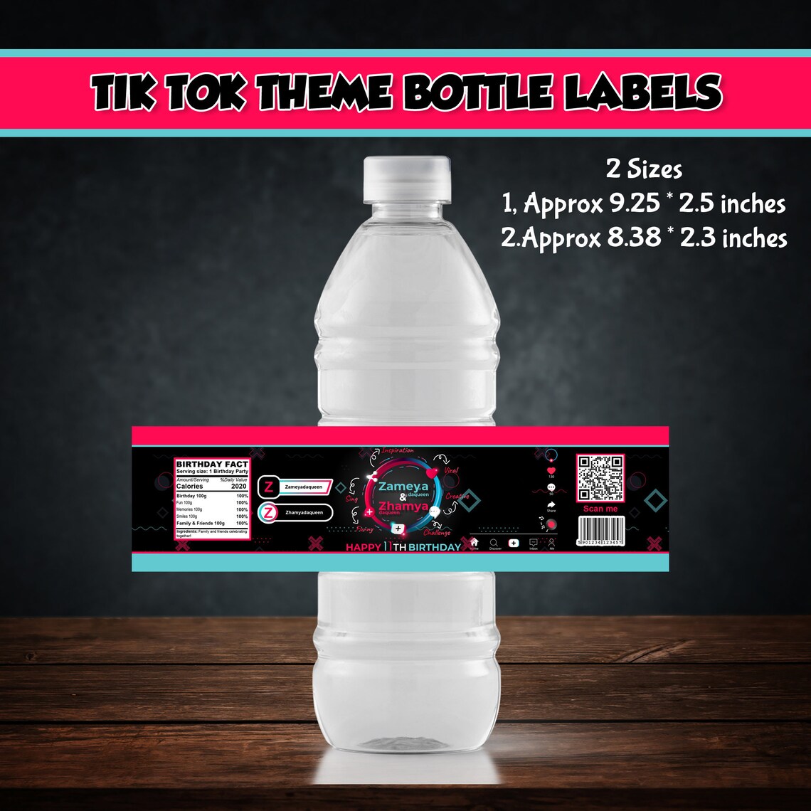Tik Tok Theme Water Bottle Label Personalized Bottle Wrapper Etsy