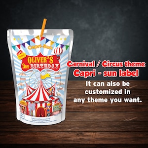Circus Carnival Capri Sun Label: Personalized Birthday Favor (Digital File)