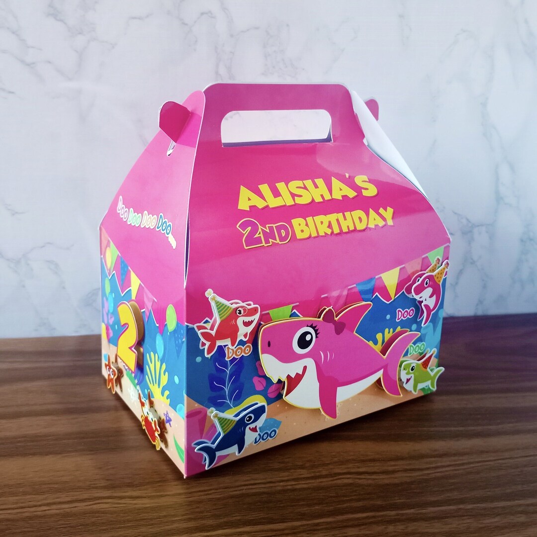 Pink Shark Baby Theme Gable Box Great Gift Boxes for Birthday, Wedding, Shark Happy Meal Box