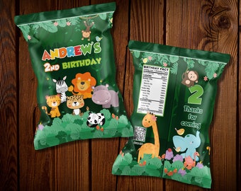 Animal theme chip bags boys girls jungle safari Personalized animal potato chips bag party favors instant download printable animal birthday