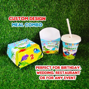 scatole personalizzate per hamburger, patatine fritte e bibite, bomboniere personalizzate, compleanno, rosa, squalo blu, cursore per feste per bambini, combo fast food
