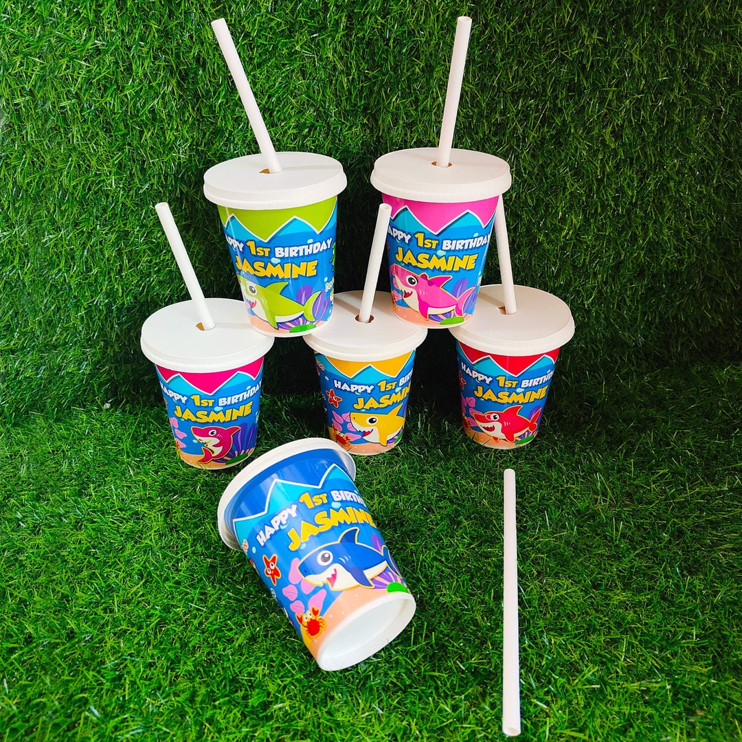 Shark Baby Theme Soft Drink Paper Cups With Lid and Straw High Quality ...