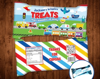 Vehicle Rice Krispies treat label candy wrapper personalized Party favors vehicle birthday decoration party food vehicle printable