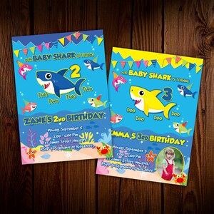 Junge Hai Einladung Junge blau lädt gelber Hai Einladung Karte Thema Geburtstag druckbare Vorlage Hai Baby Partyzubehör