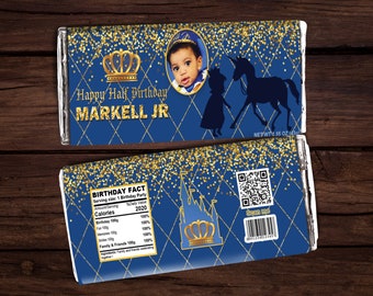 Envoltorio de chocolate Príncipe Real: recuerdo personalizado para fiesta de cumpleaños