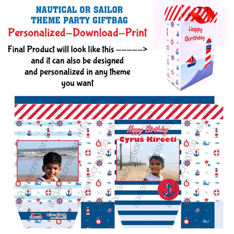 Nautical Gift Bag Sailor Theme Gift Bags Nautical Birthday Etsy