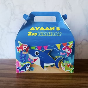 Blue Shark Baby thème Gable Box, boîtes de friandises, boîtes de faveur de fête pour anniversaire, boîte de repas de boîte de repas de bébé requin, boîte-cadeau