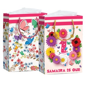 Personalized Butterfly Flower Favor Bags: Birthday Party Treat Bags