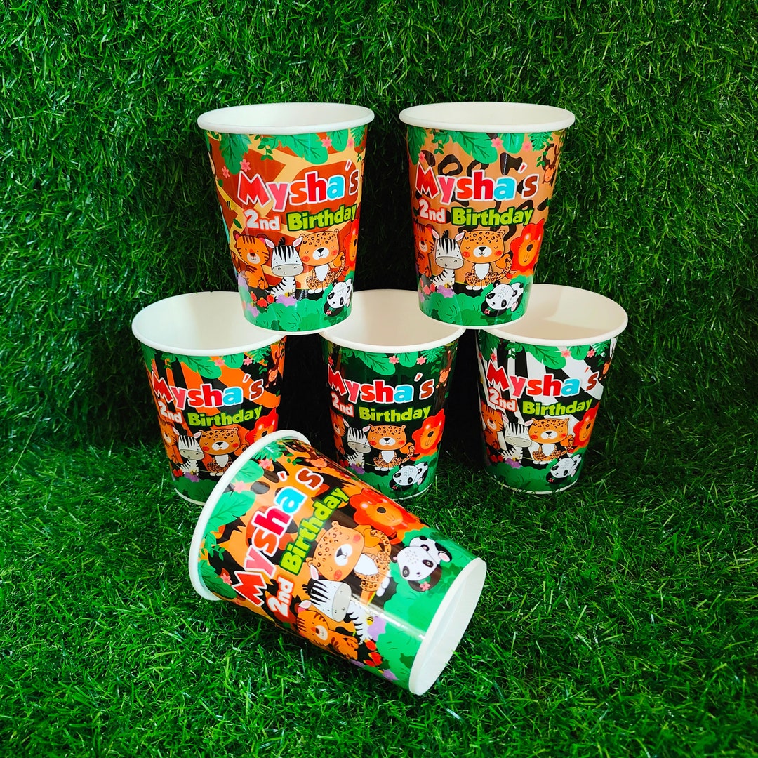 Jungle Animal Theme Paper Cups Personalized Paper Glass Favors Birthday ...