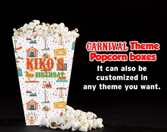 Personalized Carnival Popcorn Boxes: Circus Party Favor (Digital or Shipped)