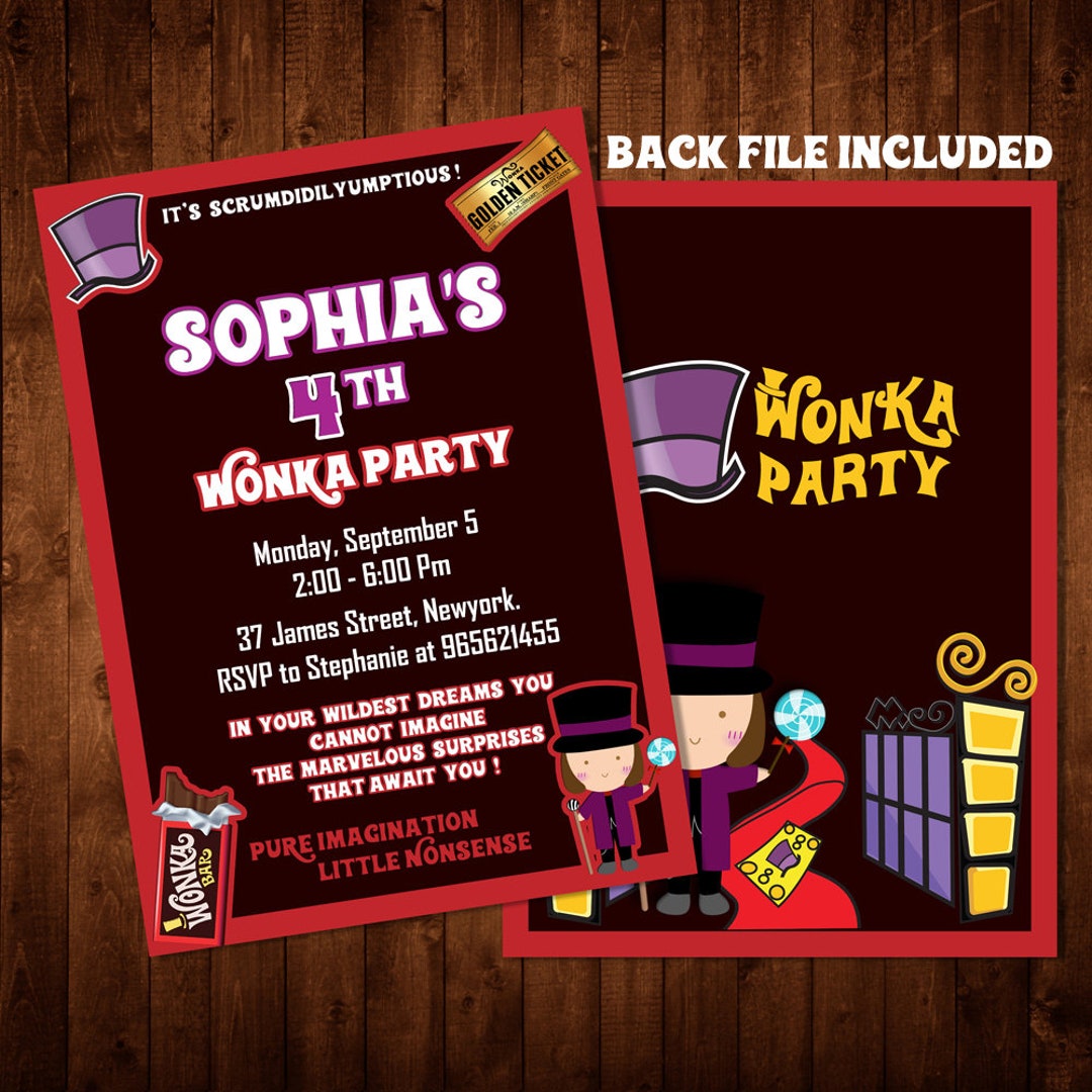 Willy Wonka Invitation Birthday Party Invites Theme Birthday - Etsy