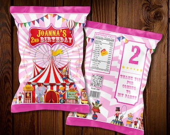 Personalisierte Zirkus Chip Taschen, Karneval Geburtstag Gastgeschenke (Digitaler Download)