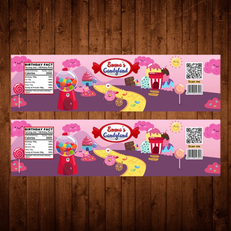 Candyland Theme Water Bottle Label Personalized Wrapper Labels Etsy