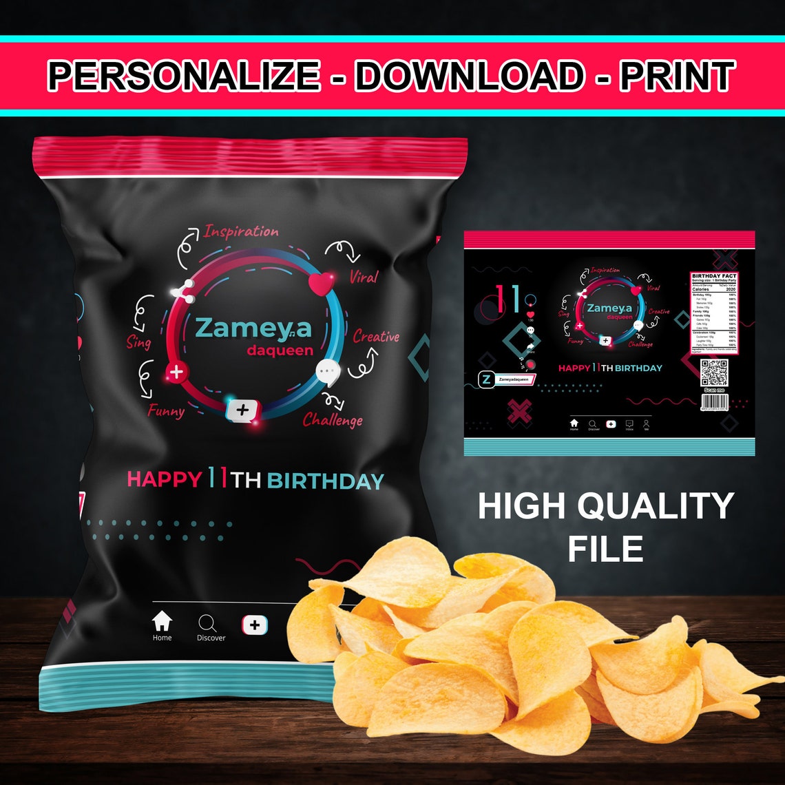 Tik Tok Chips Bag Tik Tok Chips Birthday Chip Bags Boys Girls Etsy