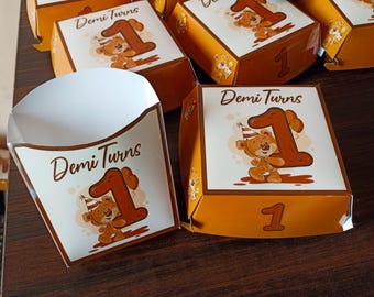 Op maat gemaakte bedankdoosjes voor verjaardagsfeestje Burger & Fries