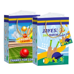 Personalized Cricket Party Favor Bags: Sports Birthday Treat Bags