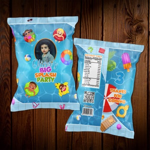 Splash Thema Chips Taschen blau Schwimmen Geburtstag Pool-Party Kartoffel Chips Tasche Jungen Gastgeschenke download Geburtstag Personalisierte Bevorzugungstasche