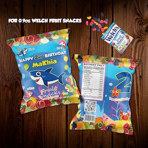 Baby Shark Birthday Fruit Snack Labels - Welch&#39;s 0.9oz (Digital File)