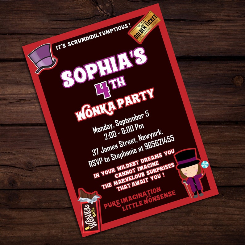 Willy Wonka Invitation Birthday Party Invites Theme Birthday Etsy