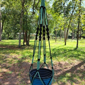 Macrame Plant Hanger: Sage Green & Black Weather-Resistant Cord, 42&quot; Long