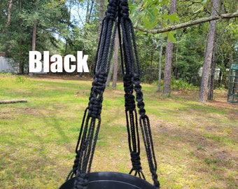 Black Macrame Plant Hanger Small Pot Plant  Holder 35" Long Indoor Outdoor 4 MM Poly cord UV stabilizers Weather Resistant