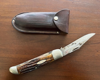 Case XX 6265SAB Rare Second Cut Green Bone Folding Clasp Hunter Pocket Knife with Sheath